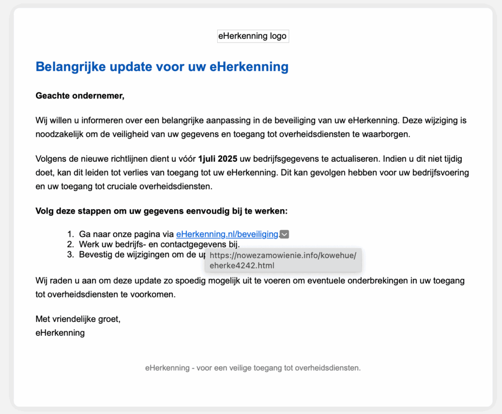 Phishing e-mail voorbeeld.